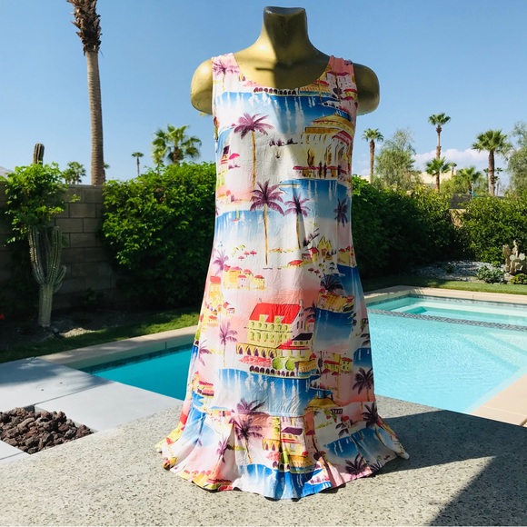 VINTAGE 80s LINE TWO French Riviera Print RESORT DRESS Size Small - Picture 7 of 14